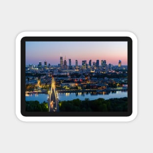 Warsaw city center, Vistula river and Swietokrzyski bridge at dusk Magnet