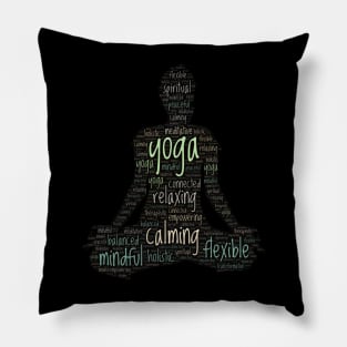 Yoga Wordcloud for Darker Backgrounds Pillow