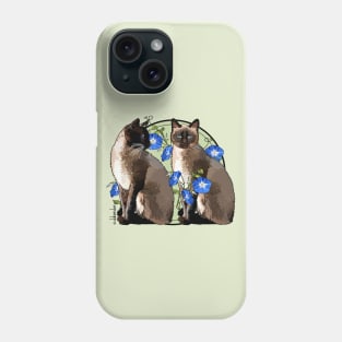 Siamese Cats with Morning Glories Phone Case
