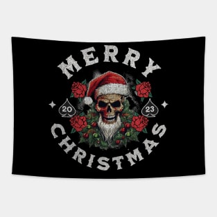 Merry christmas skeleton with santa hat Tapestry