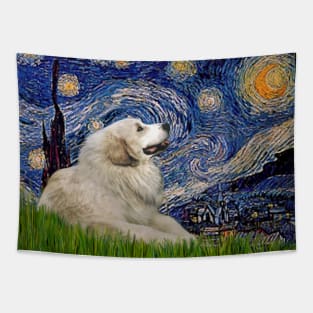 Great Pyrenees in Starry Night Adaptation Tapestry