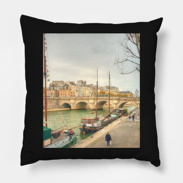 Boats & Pont Neuf Pillow by Michaelm43