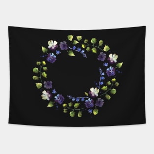 Watercolor wreath with blue flowers Tapestry