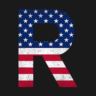 Vintage Letter R Capital Alphabet R American Flag T-Shirt