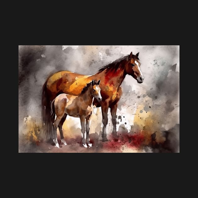 Bonding Moments: Mother and Foal Watercolor by simonrudd