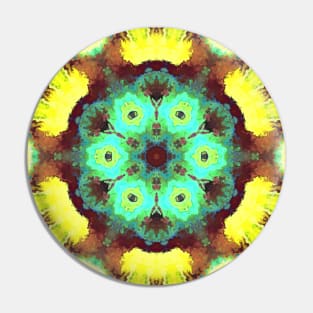 Psychedelic Hippie Flower Green and Yellow Pin