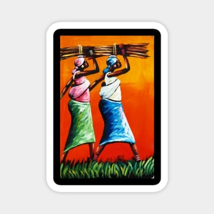 African Women Carrying Wood with Children, Black History Art Magnet