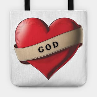 God - Lovely Red Heart With a Ribbon Tote