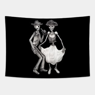 Sugar skull couple lover dancing celebration day of the dead. Tapestry