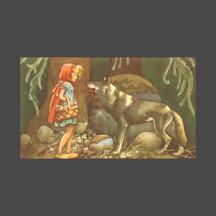 Vintage Fairy Tales, Little Red Riding Hood with Big Bad Wolf T-Shirt