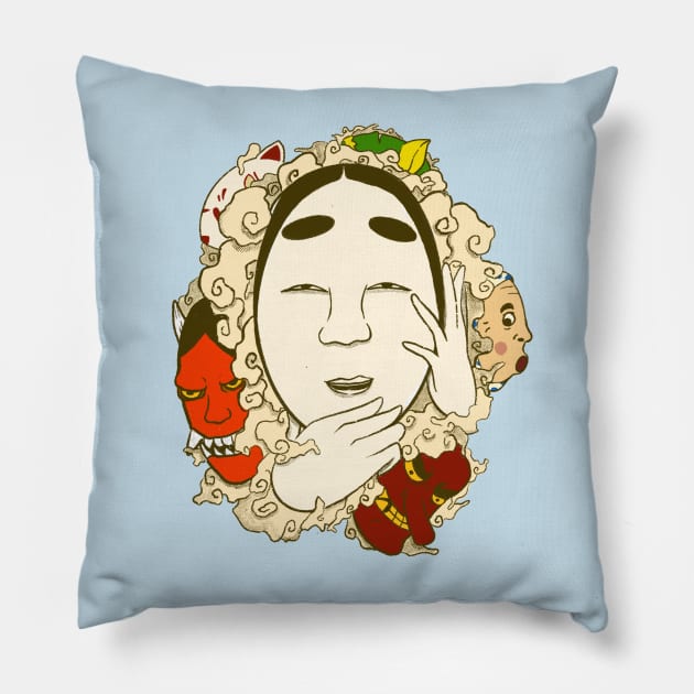 Japanese Mask Pillow by The Graphicallist