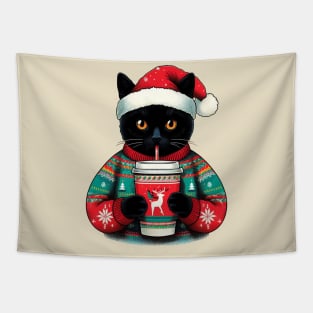 Black Cat Christmas Christmas Cat 2024 Tapestry