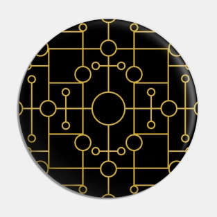 Gold Tone and Black Art Deco Geometric Circle Tile Design Pin