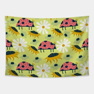 Scandinavian Spring Flowers with Ladybugs Tapestry