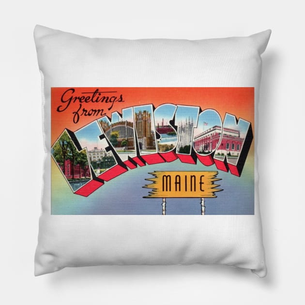 Greetings from Lewiston, Maine - Vintage Large Letter Postcard Pillow by Naves