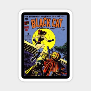 Black Cat Halloween Vintage Horror Comic Magnet