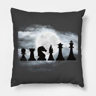 Chess pieces in moon and clouds. Pillow