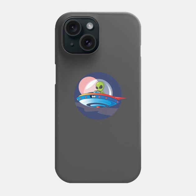 GREEN ALIEN IN UFO SPACE Phone Case by GClothes