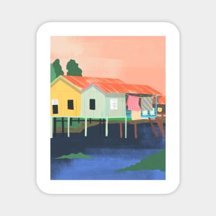 Colorful Stilt Houses Seaside Painting Magnet