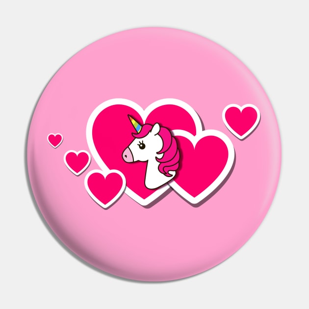 Unicorn Icon with Hearts "I LOVE YOU" Pin by Zadshieli