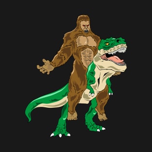 Funny Bigfoot Riding Dinosaur T-Shirt