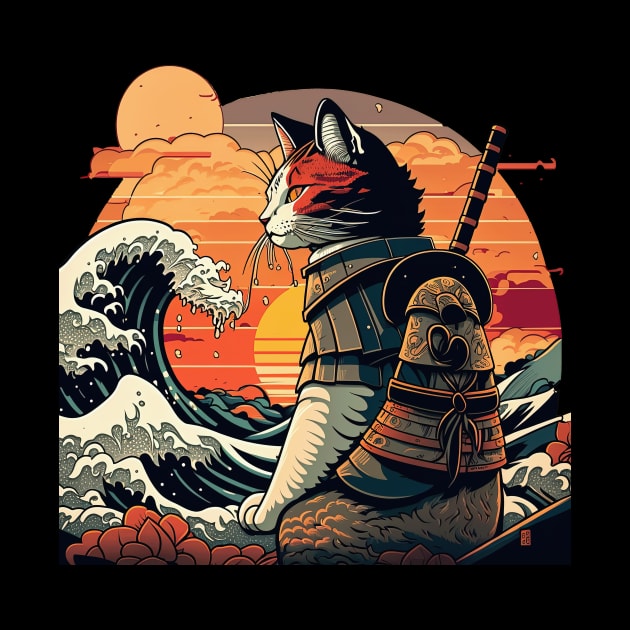 Samurai Cat vs The Great Wave by geekmethat