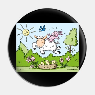 Happy Easter Lamb bunny chicks jumping Pin