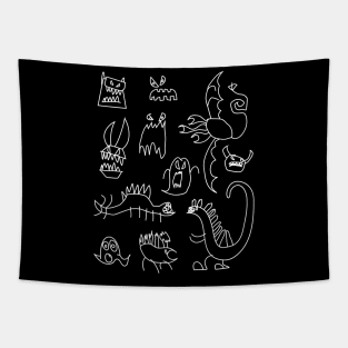 Halloween Monsters & Dinosaurs Illustration Hand Drawn Tapestry