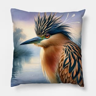 Colorful Nankeen Night-Heron - Watercolor Bird Pillow