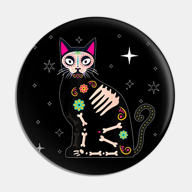 Day Of He Dead Cat  Dia De Los Muertos Cat Sugar Skull Pin by Activate