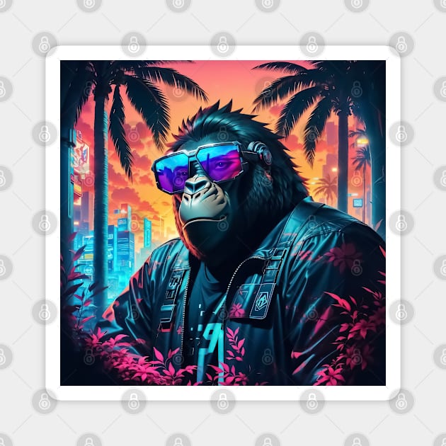 Trendy gorilla wearing sunglasses in miami beach Magnet by TomFrontierArt