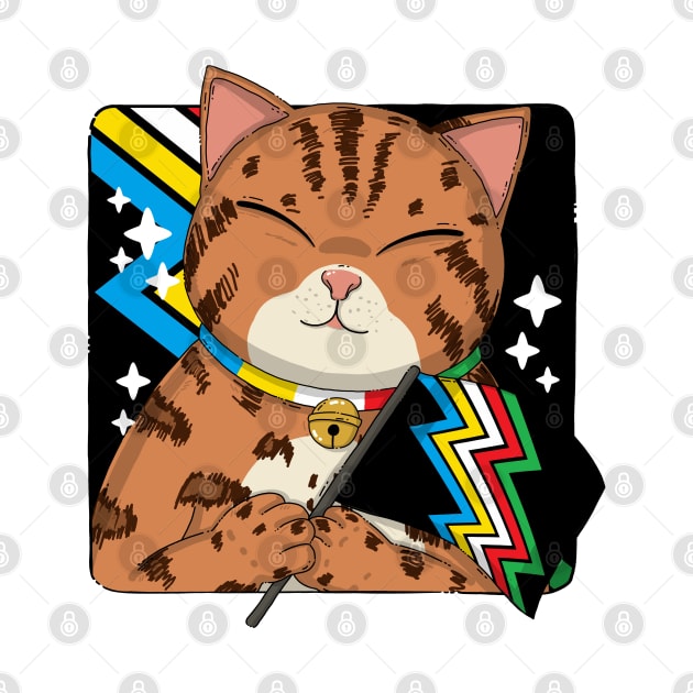 Cute Bengal Cat Holding Disability Pride Flag by Japanese Neko