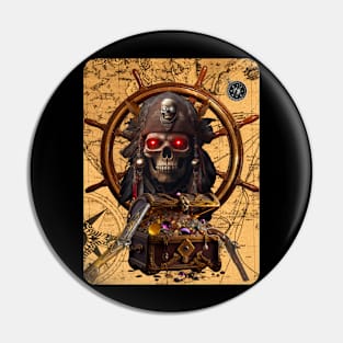 Jolly Roger Skeleton Pirate and Treasure Pin