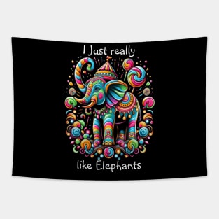 Vibrant Elephant Wearing a Whimsical Hat Tapestry