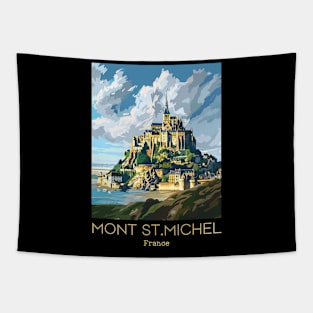 A Vintage Travel Illustration of Mont Saint Michel - France Tapestry