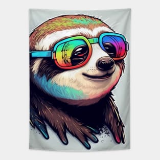 Happy summer rainbow shades sloth Tapestry