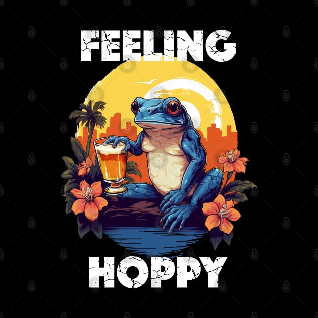 Coqui Frog Holding a Beer - Feeling Hoppy (White Lettering) by VelvetRoom