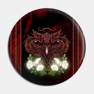 Decorative owl head with flowers Pin