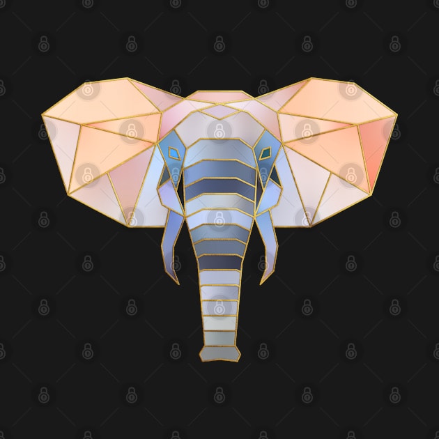 Elephant Head Geometric Gold Lines by HappyGiftArt