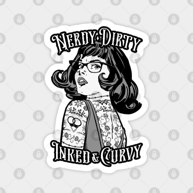 Nerdy Dirty Inked & Curvy Book Lover Tattoo Pop Art Girl Magnet by Grandeduc