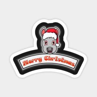 Sticker and Label Of  Donkey Character Design and Merry Christmas Text. Magnet