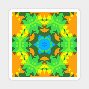 Retro Mandala Flower Blue Yellow and Green Magnet