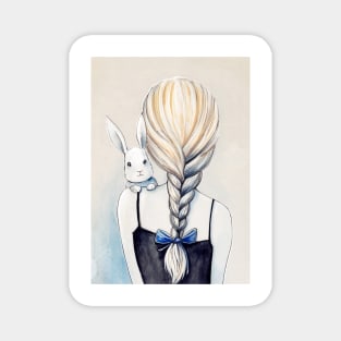 Drawing White Rabbit and Girl Magnet