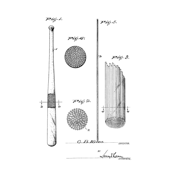 Baseball Bat Vintage Patent Hand Drawing by TheYoungDesigns