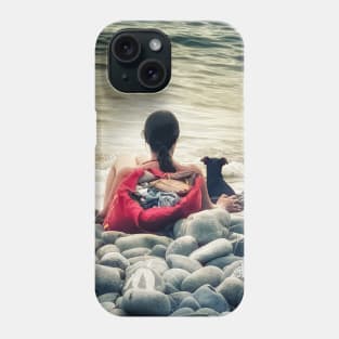 Woman Dog Sea Stones Beach Italy Phone Case