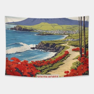 Jeju Island South Korea Travel Tourism Retro Vintage Tapestry