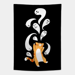 Tabby Cat Playing with Ghosts Tapestry