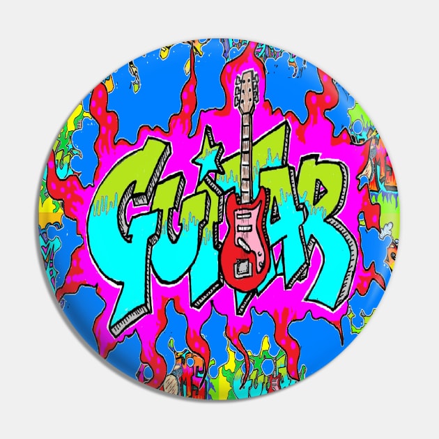 Rock Guitar Graffiti Pin by LowEndGraphics