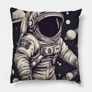 Floating Astronaut in Space Spacesuit Stars Planet Pillow