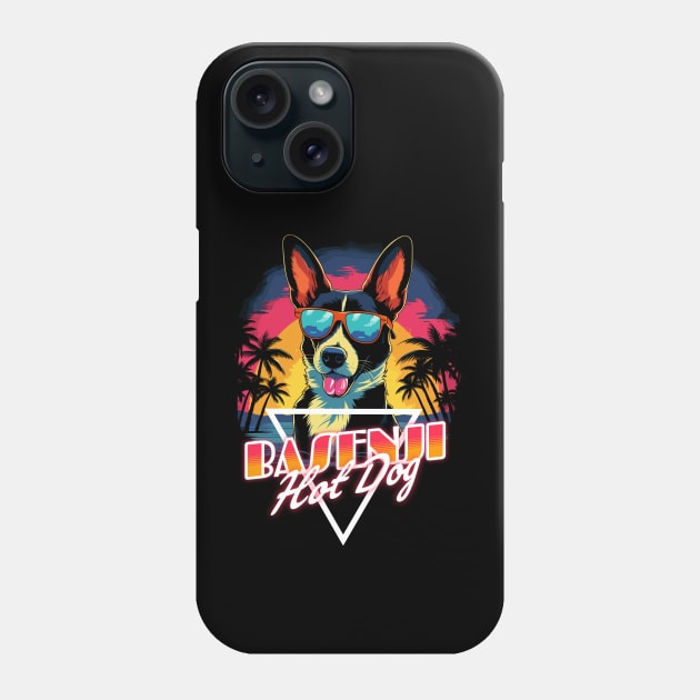 Retro Wave Happy Basenji Hot Dog Shirt Phone Case by Miami Neon Designs